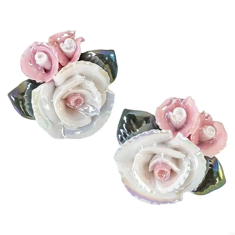 T8UE Stylish Ceramic Rose Earrings Portable for Women Porcelain Floral Jewelry 6