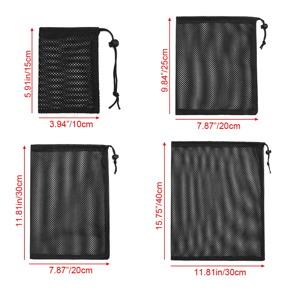 Description Picture 2 of item1 Pcs Black Durable Nylon Mesh Drawstring Bag Storage Pouch Multi Purpose Home Travel Outdoor Activity Laundry Bag Stuff Sack