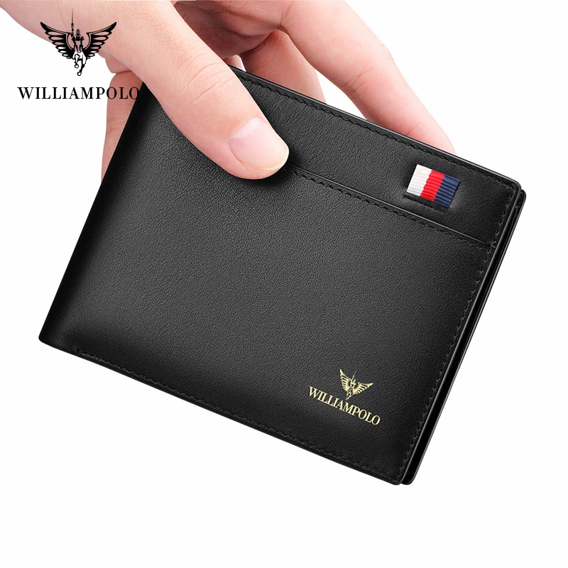 WILLIAMPOLO Luxury Brand Men Wallet Genuine Leather Bifold Wallet Bank Credit Card Case ID Holders Male Coin Purse Pockets 6