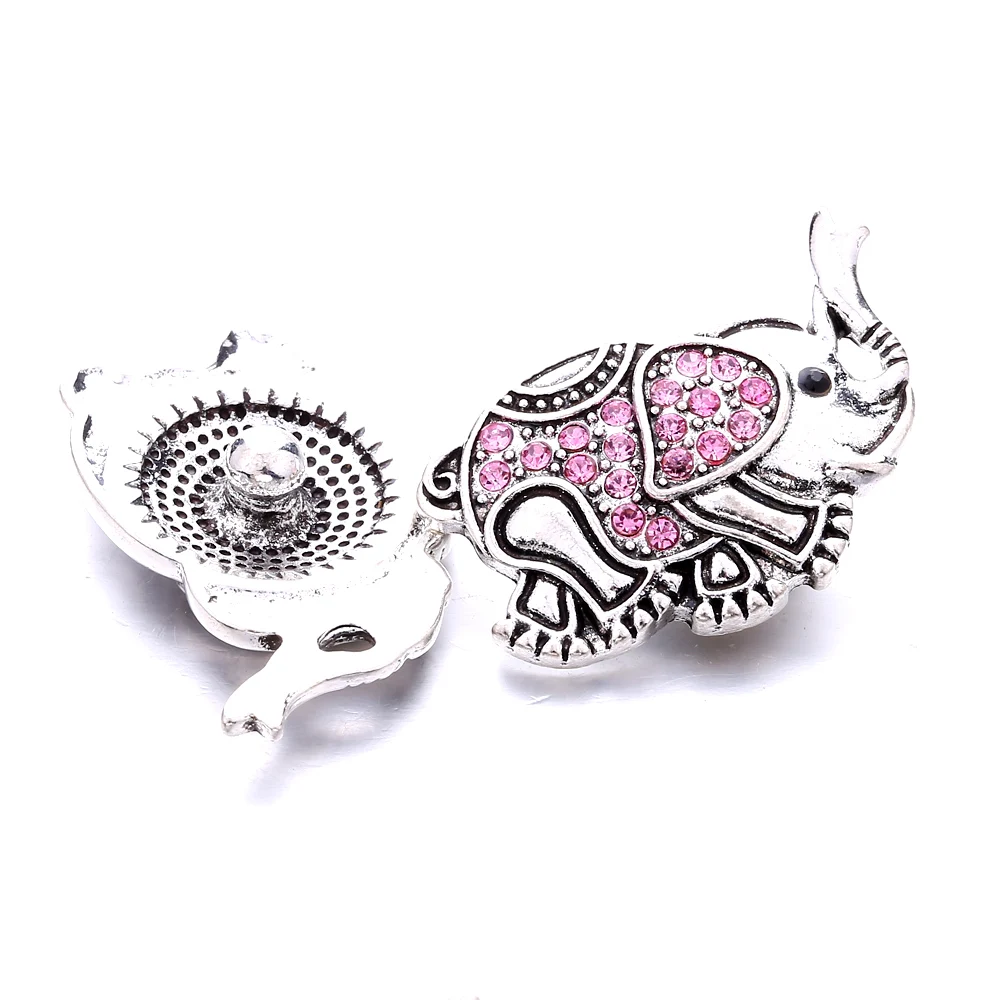 20pcs Vintage Crystal Elephant 18mm Metal Snap Buttons Fit Snaps Bracelet Necklace Jewelry