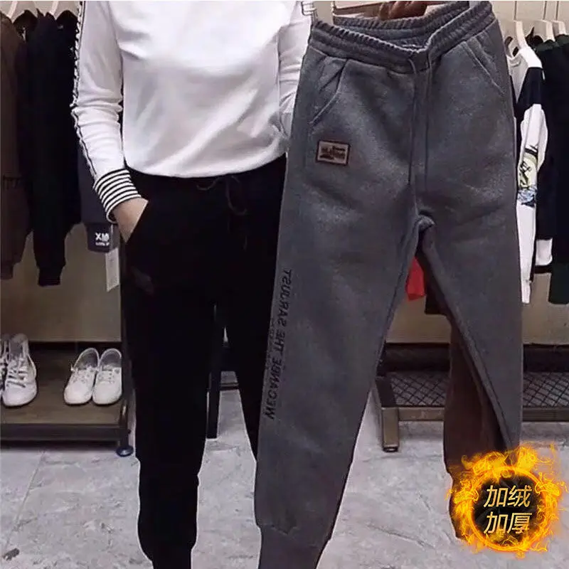 Fleece Lined Baggy Sweatpants Women Vintage Letter Embroidery Harem Trousers Oversized Stretch High Waist Jogger Pantalones 3xl