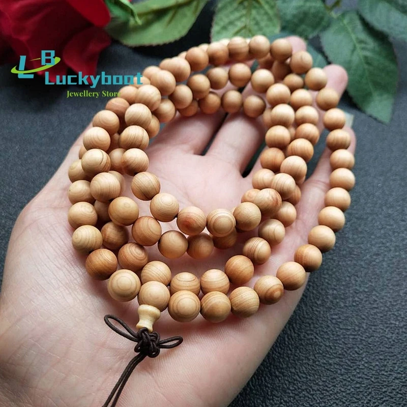 10pc 6/8mm Taihang Cliff Cypress 108 Prayer Bracelet 2cm Round Beads Men' Bracelet Buddhist Rosary Wood Chain Meditation Mala