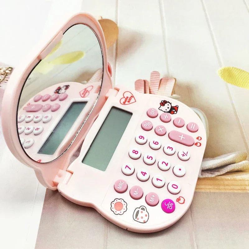 Hello Kitty Calculator Portable Foldable Vanity Mirror Cute Cartoon Girl Kids Learning Calculator Stationery School Supplies hello kitty calculator