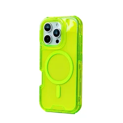 Neon Color Transparent MagSafe Shockproof Back Cover with Wireless Charging - iPhone 15 Plus (Fluorescent Green)