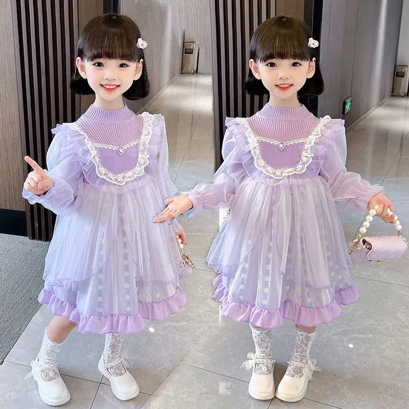 

Girls' Autumn and Winter Clothes New Children's Princess Dress Baby Fashionable Fleece-Lined Mesh Puffy Performance Skirt