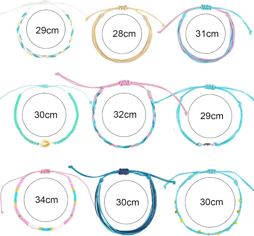 15 Cavigliere Braccialetti Estivi Surfista Fatte A Mano - Regolabili Impermeabili Bohémien In Corda Colorata - Donna E Uomo - 4