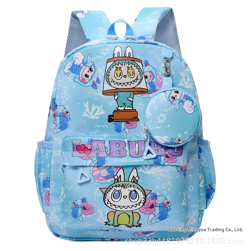 Anime Cartoon Labubu Backpack Kindergarten Backpack Large Class Labubu Printed Cute Reducing Burden Oxford Cloth Backpack 4