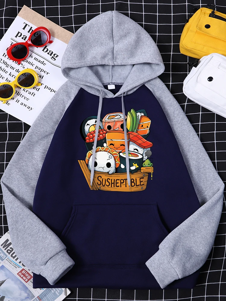 Susheptible Delicious Sushi Family Printing Womans Long Sleeves Fashion Oversize O-Neck Sweatshirt Casual Women Raglan Pullovers