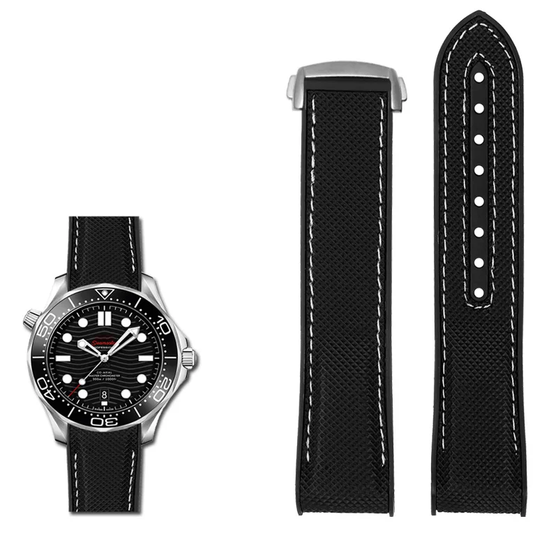 Nylon Rubber Watchband with Deployant Clasp - Silicone Strap Accessory