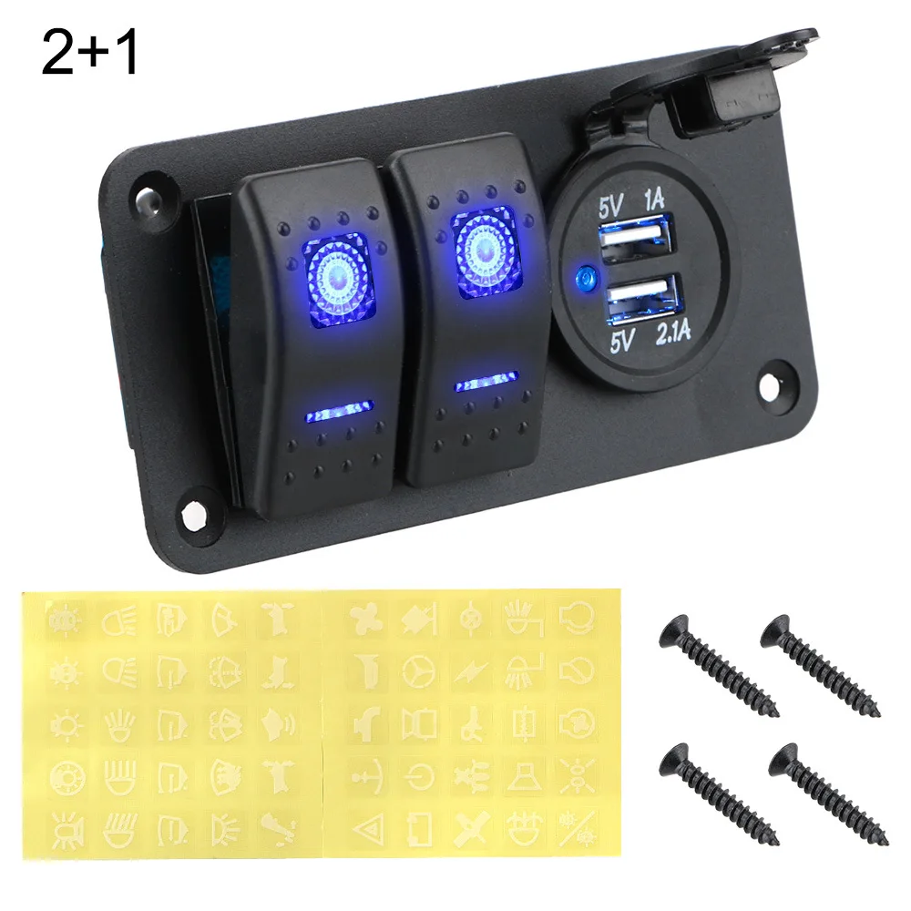자동차 스위치 패널 2/3 그룹 방수 회로 제어 디지털 전압계, 이중 조합 출력 USB 포트, 12-24V