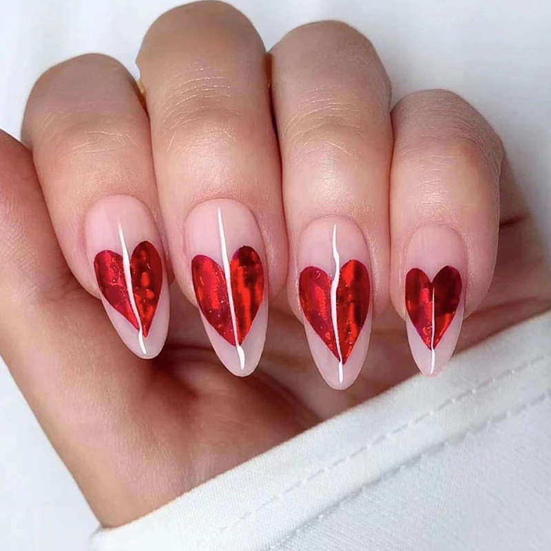 

24Pcs/Set False Nail Valentine's Day Red heart Fake Nail Tips Full Cover Acrylic False Nails Decoration For Nail Tip Beauty