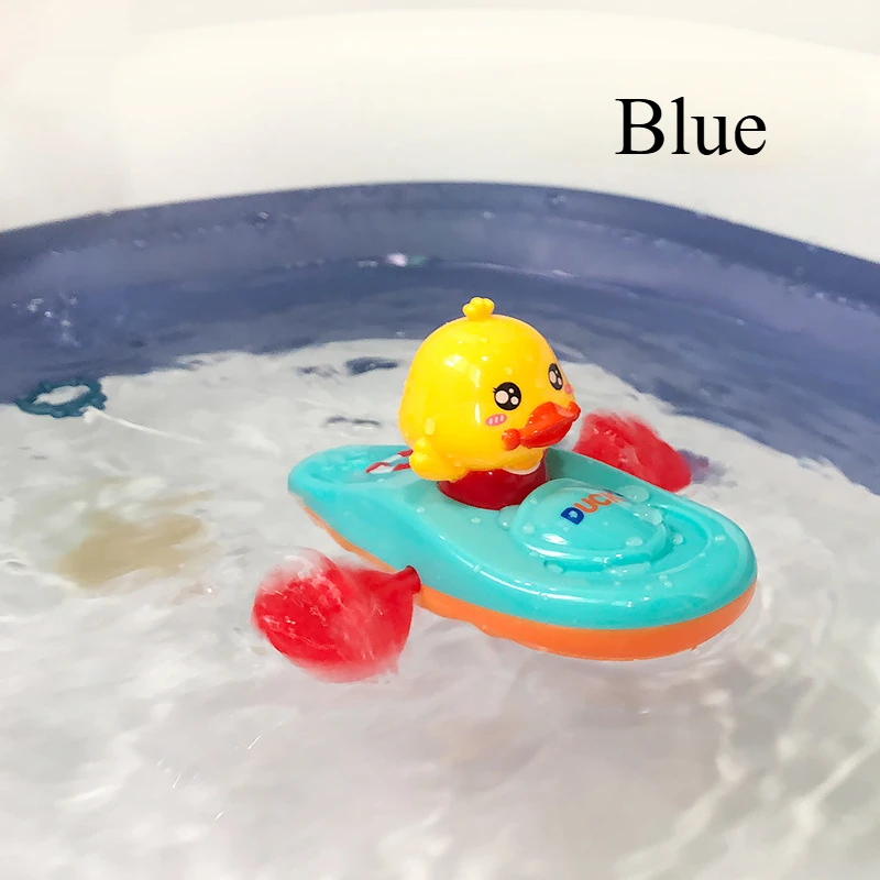 1pcs Baby Water Play Toys Kayak Baby Yellow Duck Rowing Boat Bathing Girls Children Bathroom Wind Up Beach Pull Line bath toys 6
