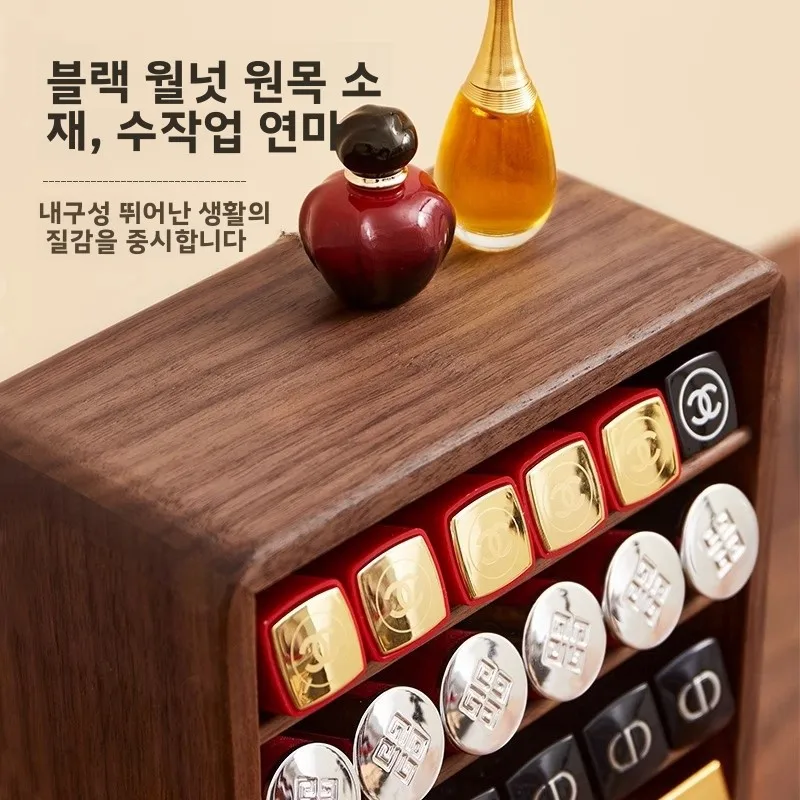 새로운 대용량 호두나무 립스틱 홀더 화장대 정리함 3단 립스틱 및 화장품 보관 랙