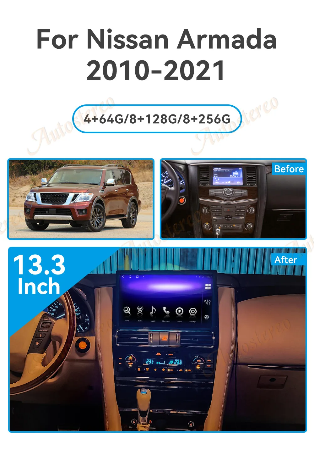 13.3 Carplay Android 13 For Nissan Patrol Y62 2010-2023 Car GPS Navigation Head