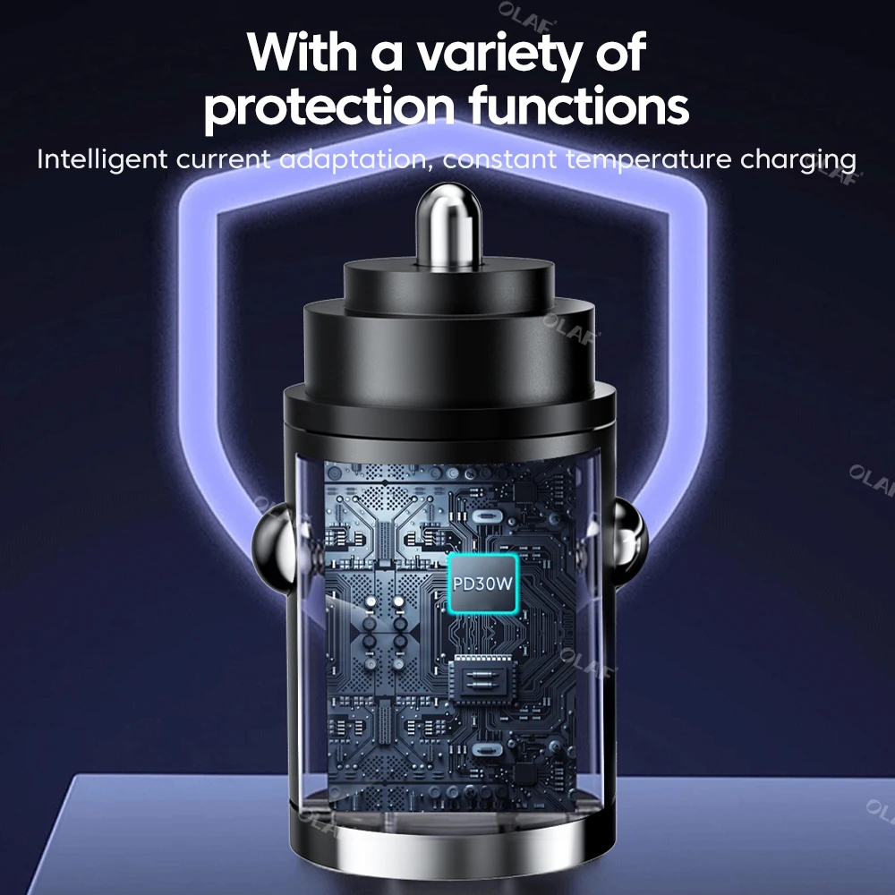 Olaf 100W Mini USB Car Charger Dual Ports PD QC3.0 Type C Fast Charger For iPhone Samsung Xiaomi Phone Charger Adapter in Car
