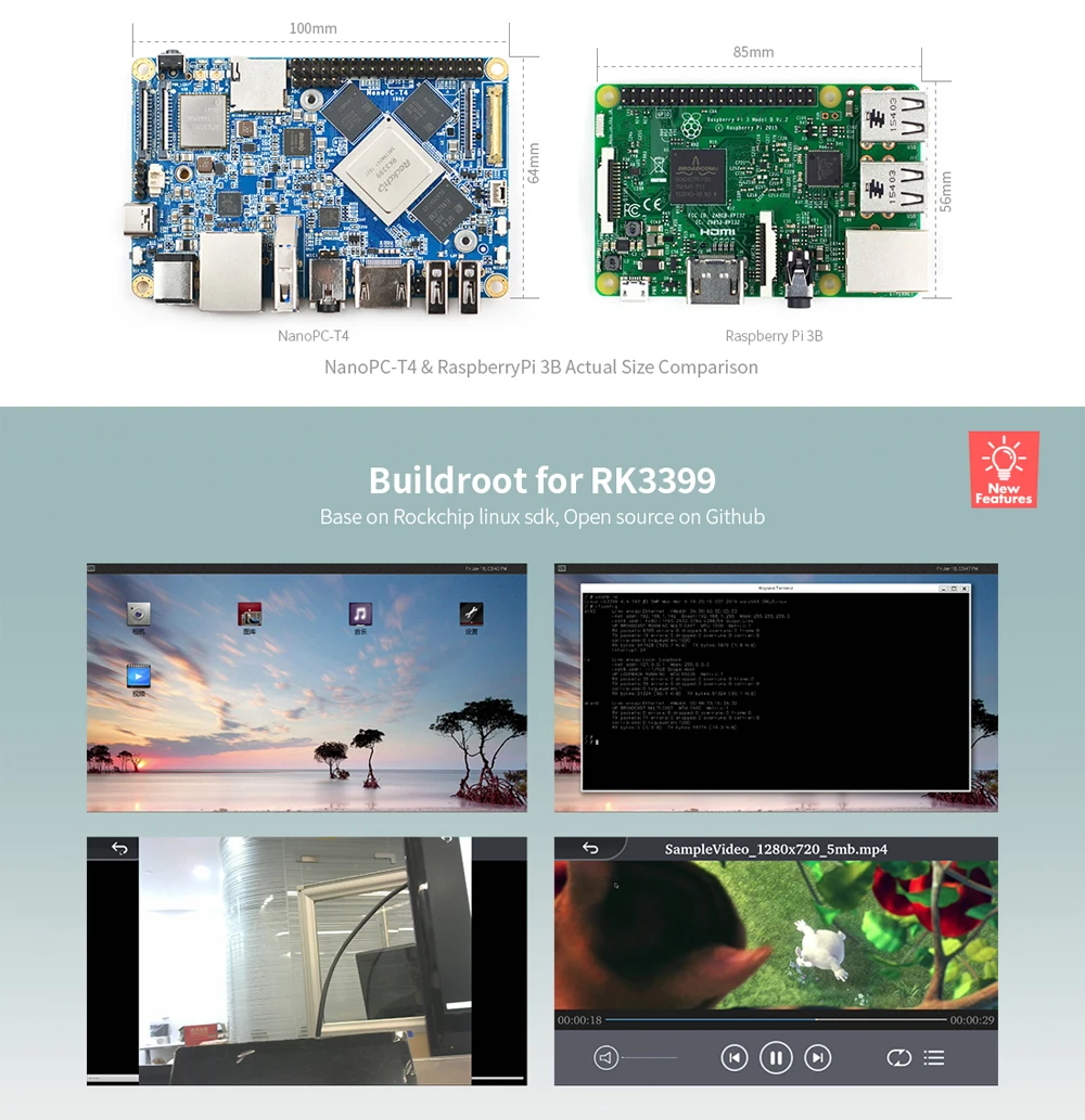 NanoPC-T4 ARM Development Board 4GB LPDDR3 RAM 16GB eMMC Rockchip RK3399 Dual-ba