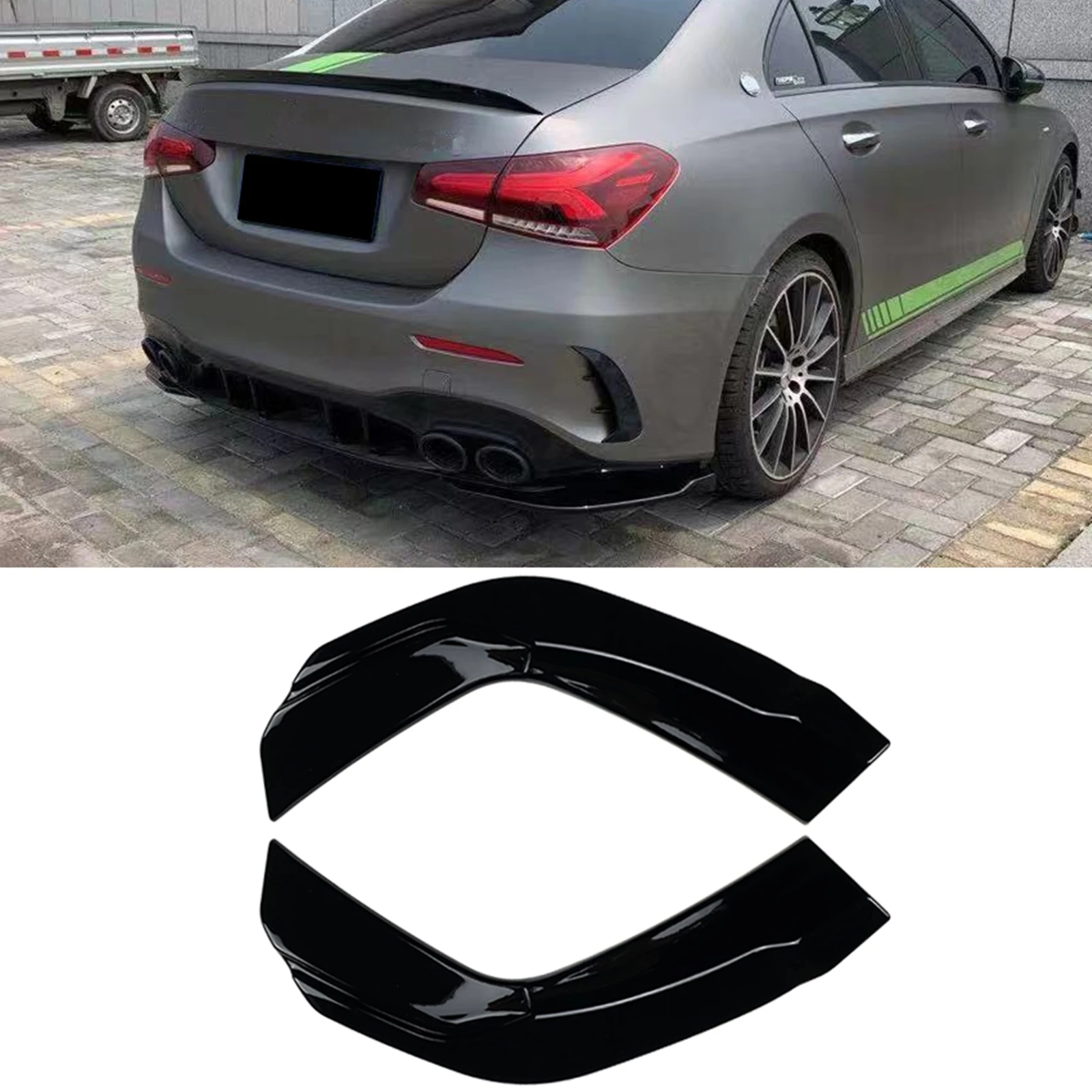 

Rear Bumper Side Splitter Cover Trim For Mercedes Benz A Class W177 V177 AMG Sedan Only Glossy Black Lower Diffuser Spoiler Lip