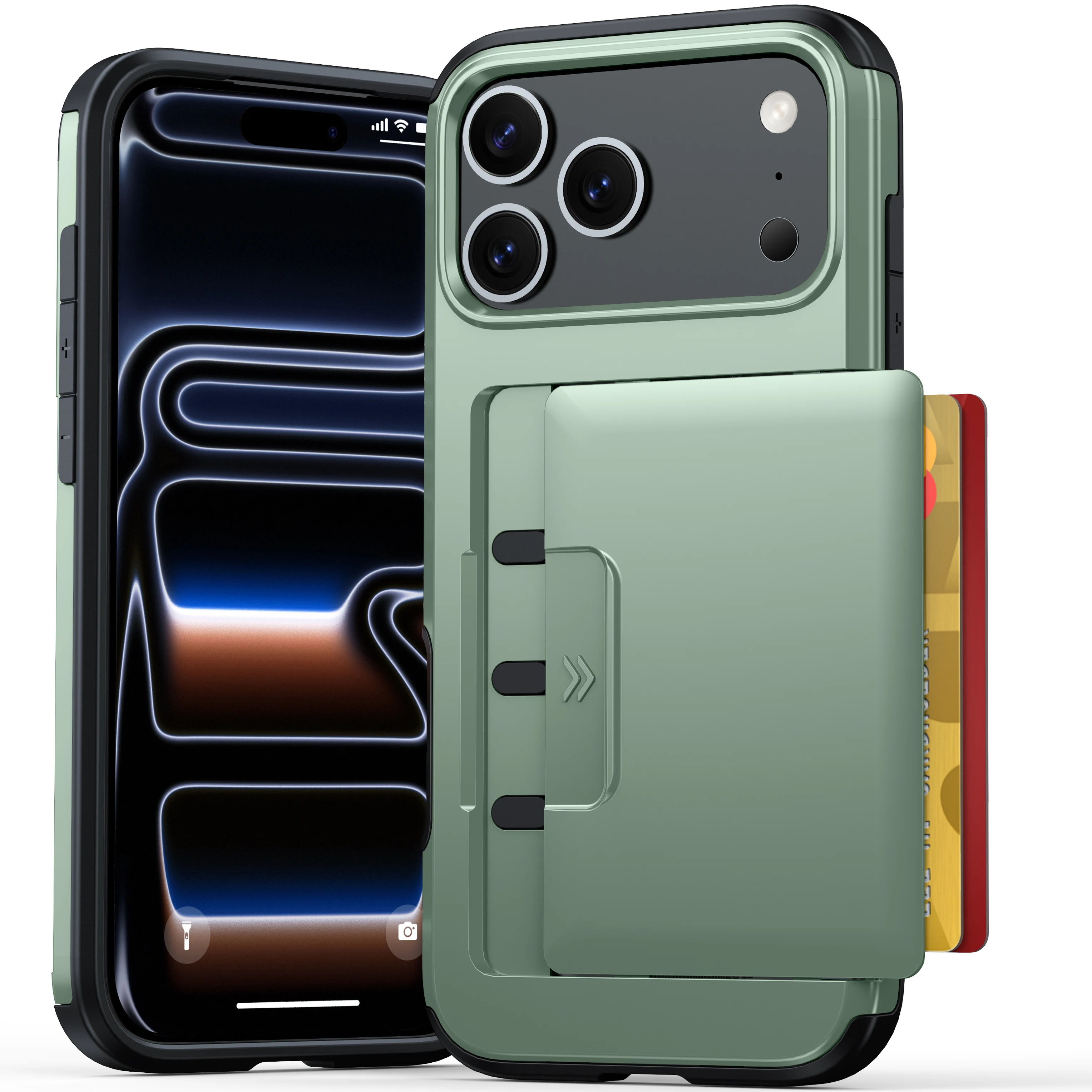 Dual Layer Sliding Card Holder Slot Phone Case with Hybrid Protection