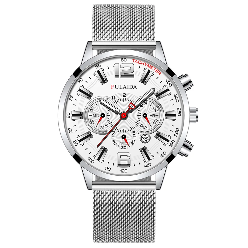 Men's Fashion Business Calendar Watches Luxury Stainless Steel Mesh Belt Analog Quartz Watch Business Luminous Wristwatch Clock