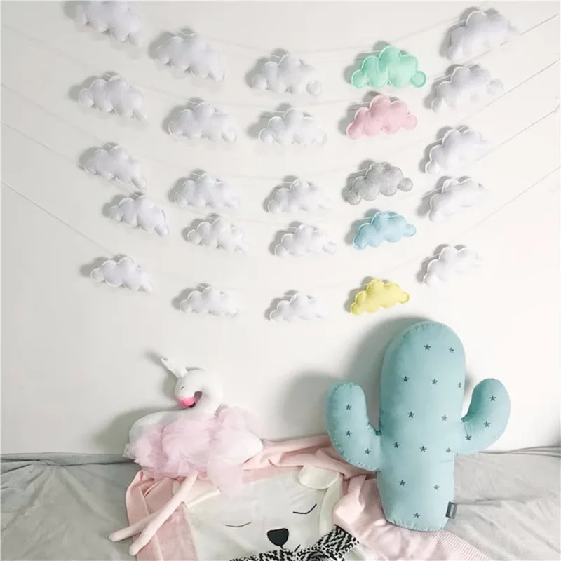 Felt Cloud String Wall Hanging Children's Room Decoration Crib Tent Bed Curtain Matching Room INS Nordic Decoration