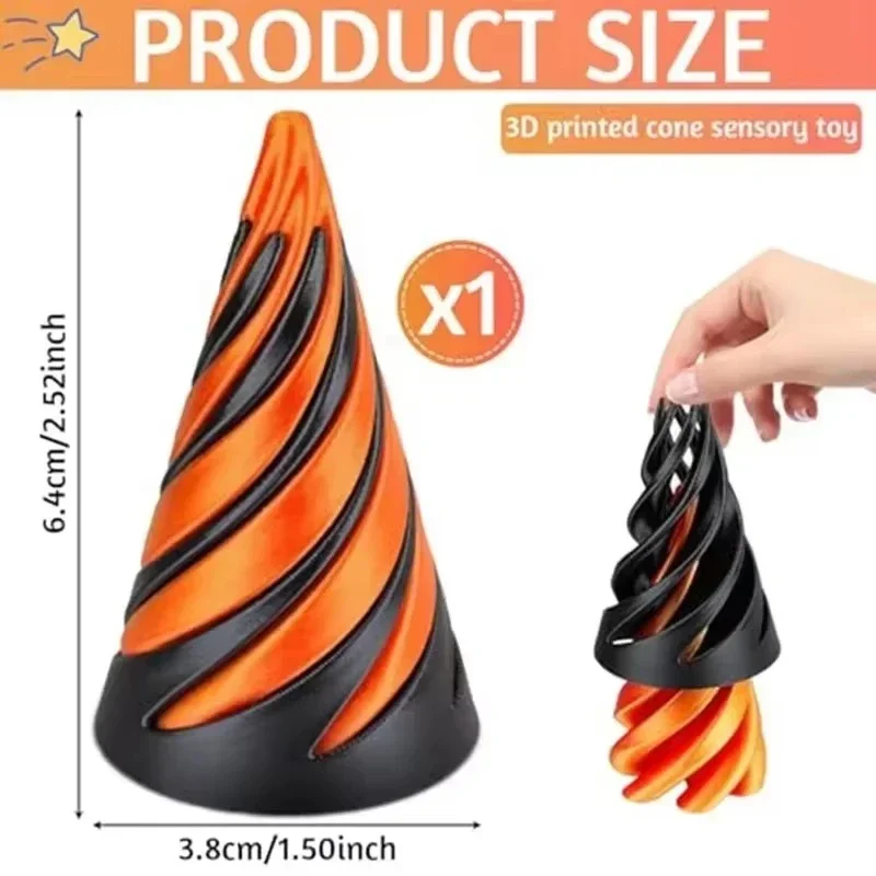 3D Printed Spiral Cone Pyramid Passthrough Sculpture Pass Through Pyramid Toy Mini Vortex Thread illusion Cone Spiral Ornaments pyramid toy
