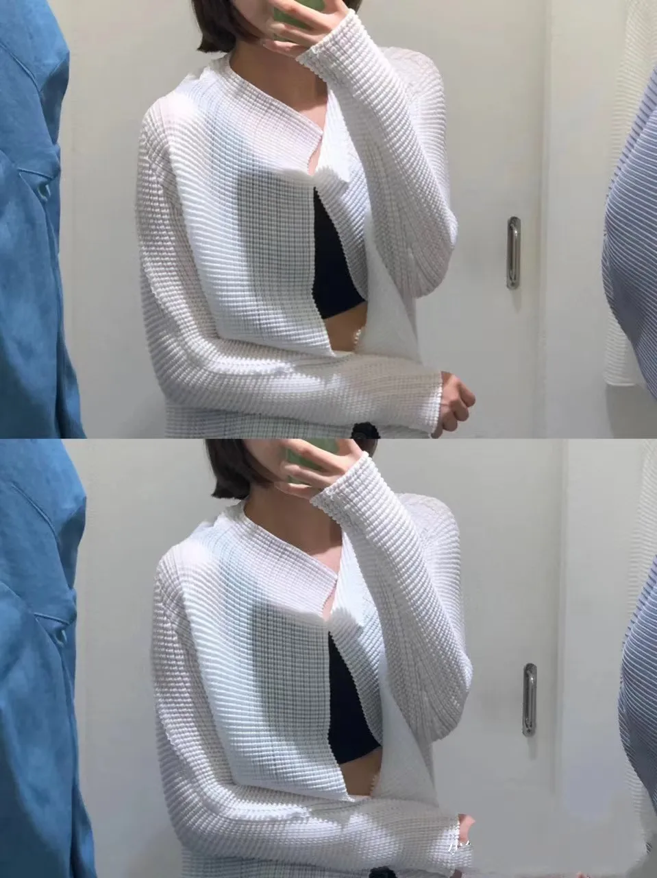 여성용 플리츠 탑, 긴팔 가디건, 숄 오버레이, 자외선 차단, 작은 셔츠 재킷, 가벼운 여름 신상 티셔츠