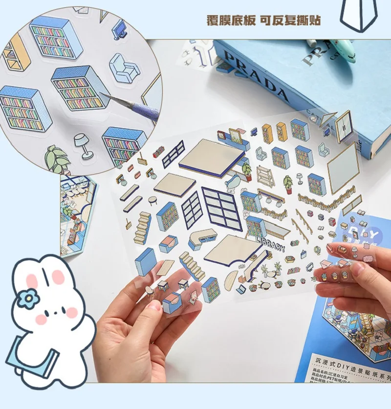 3D House Landscape Stickers Cartoon Coffee Dessert Series Scene DIY Cabin Stacking And Pasting Hand Account Gift Stationery