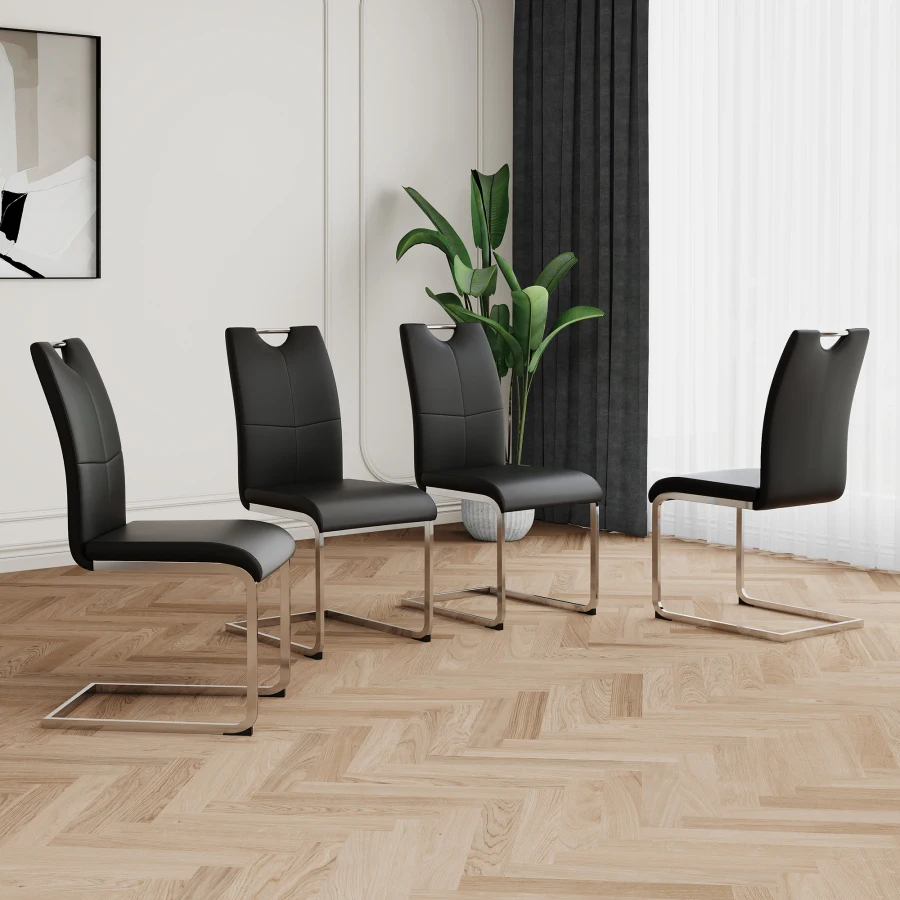 Modern Dining Chairs with Faux Leather Padded Seat Dining Living Room Chairs Upholstered Chair with Chrome Metal Legs Design fo 3