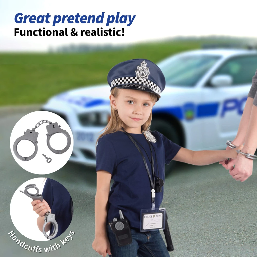 WizKidz Police Toys Set with Police Baton Handcuffs Toy Gun Police Hat for Kids Role Play Dress Up Pretend Play Accessories Gift 6