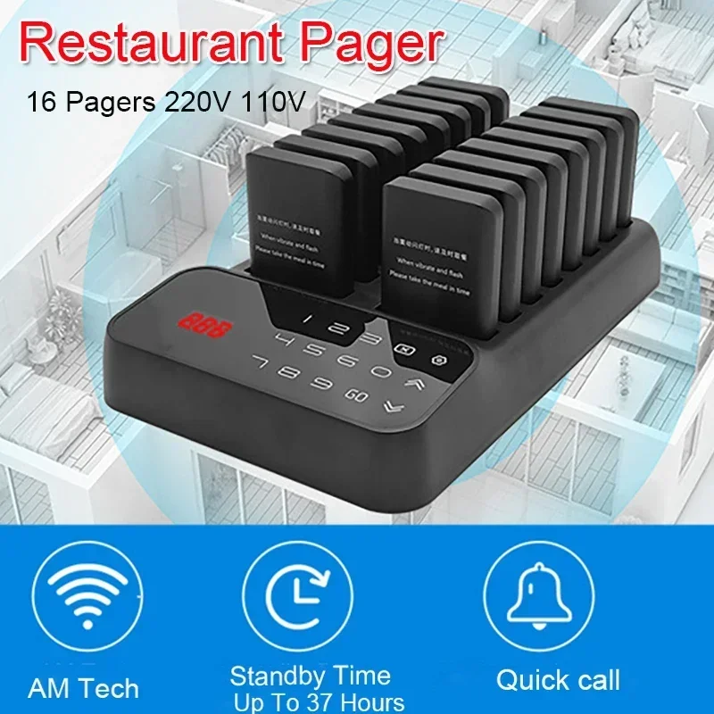 

Wireless Guest Customer Service Calling System Restaurant Pager System Social Distancing Keeping 16Pagers Buzzers Kitchen Timer
