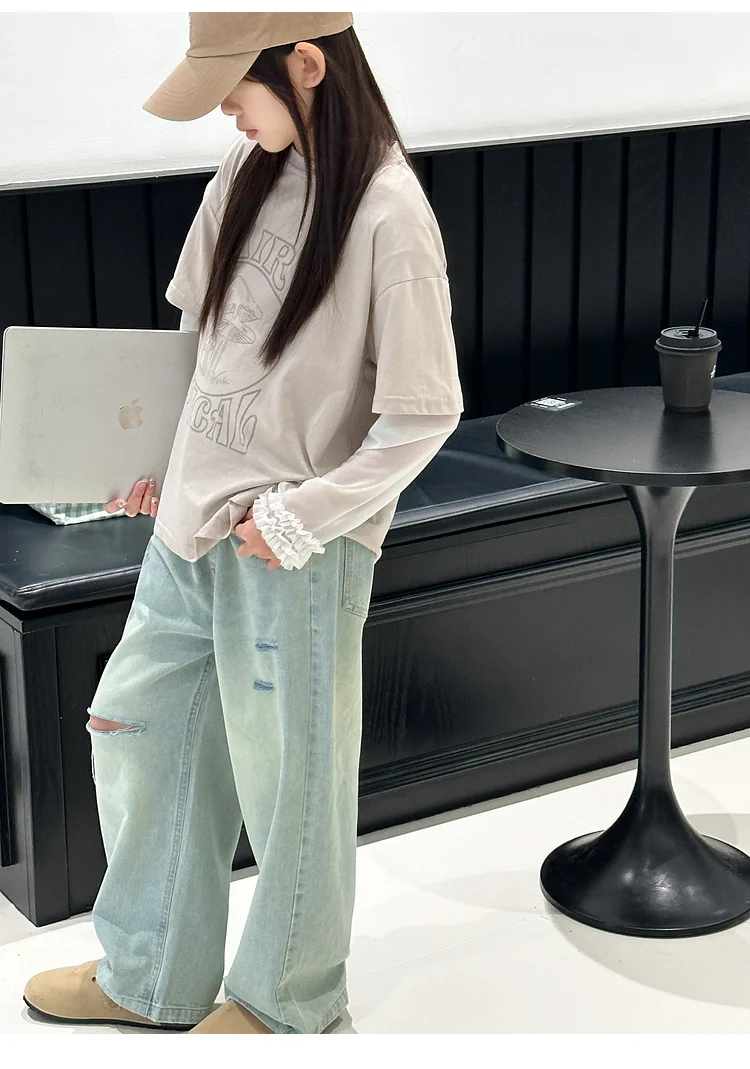 جينز كاجوال متوسط إلى كبير للأطفال ، سراويل أنيقة للفتيات ، طراز جديد ، الربيع والخريف ،