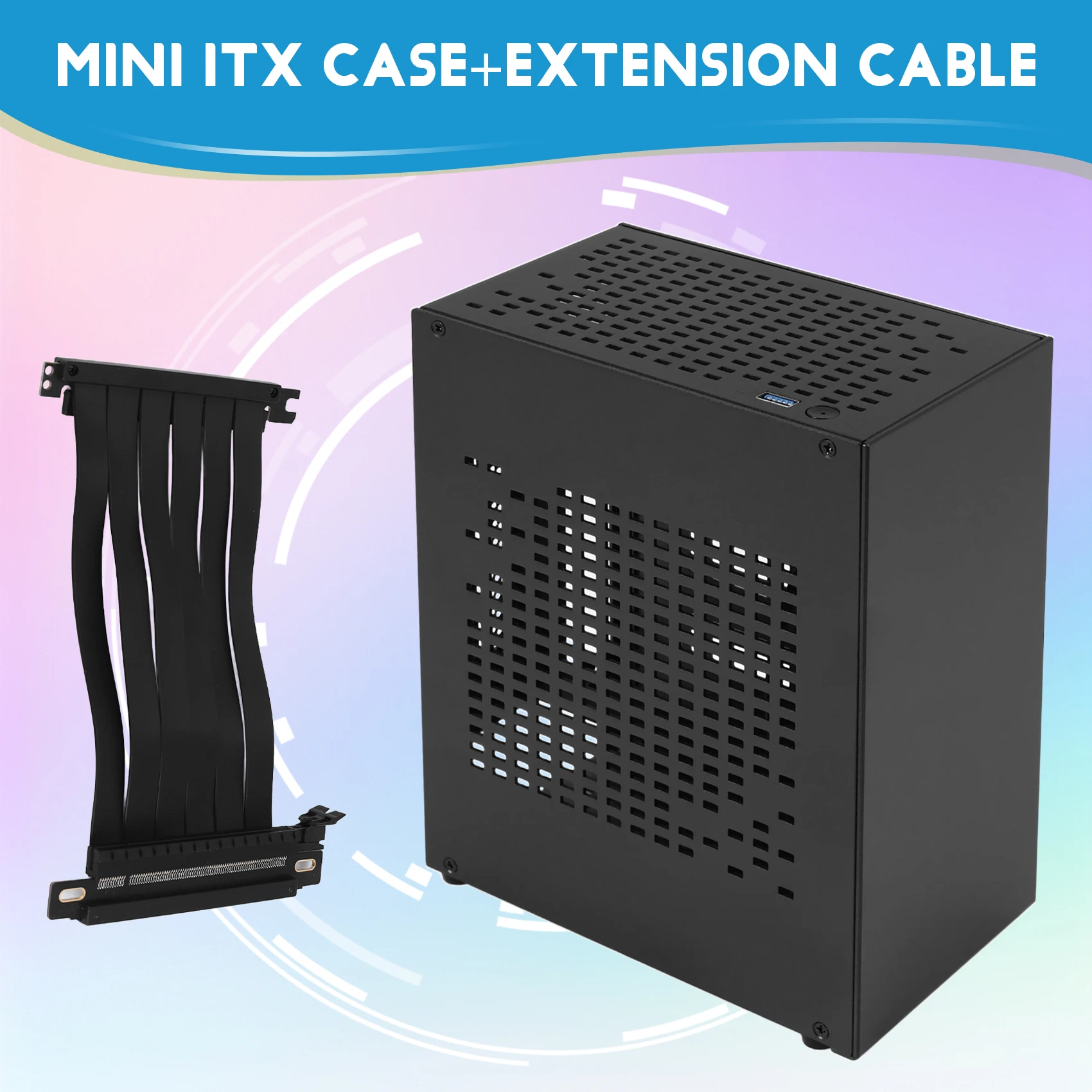 AAAE A07 미니 ITX 컴퓨터 케이스 섀시 HTPC 호스트 케이스 USB3.0 ITX 인클로저(그래픽 카드 연장 케이블 포함)(A)