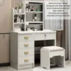 Makeup Table Dressing Table Modern Multi Functional Lighted Mirror Vanity Desk with Drawers Shelves Padded Stool for Bedroom 1