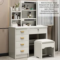 Makeup Table Dressing Table Modern Multi Functional Lighted Mirror Vanity Desk with Drawers Shelves Padded Stool for Bedroom 1