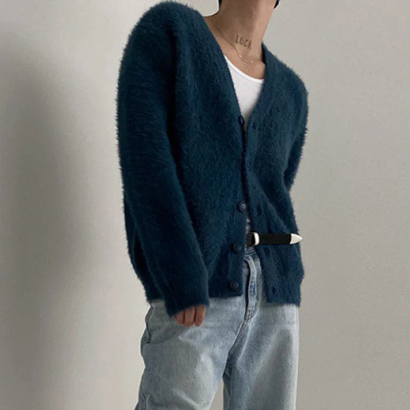 Knitted Cardigan Knitted Sweater Coat Sweater Coats Fleece Cardigan Casual Sports Coat Men's Sweater Cardigan Mink Fleece V-Neck Knitted Coat Autumn Korean Loose Overcoat