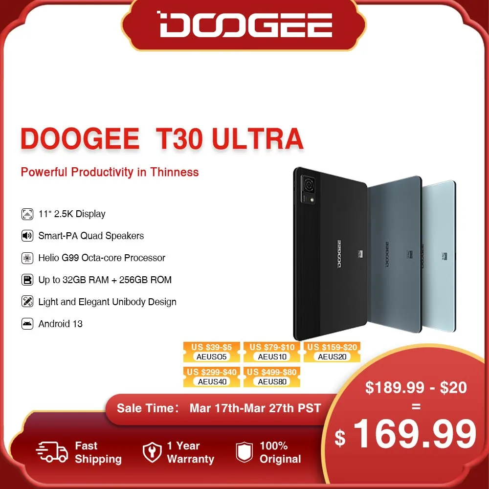 World Premiere DOOGEE T30 Ultra Tablet 11 2.5K Display Helio G99 Octa Core 7.6mm 12GB+256GB Android 13 Quad Speakers Tablet doogee t30 pro tablet helio g99 11inch 2 5k display tüv certified 8gb 256gb 8580mah 20mp main camera hi res quad speakers tablet