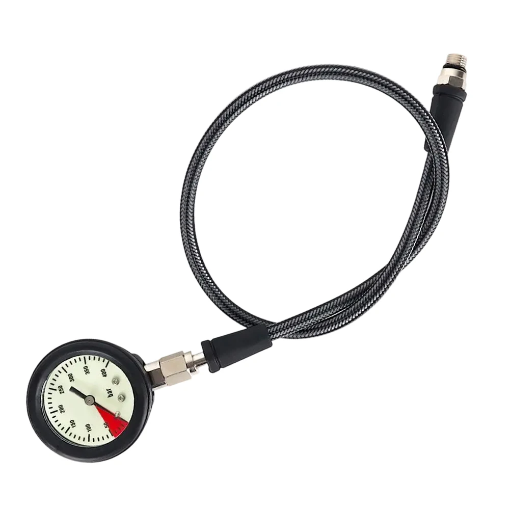 Diving Residual Pressure Gauge 15cm/60cm/80cm Carbon Fiber Woven Hose 7/16-20UNF Thread Luminous Pressure Gauges Diving Parts
