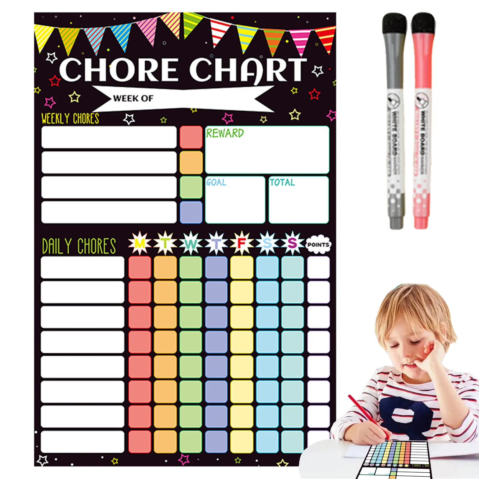 Chart Chore Magnetic Reward Behavior Kids Dry Erase Incentive Fridge Board Chart Chores Reusable List Goal Good Sticker