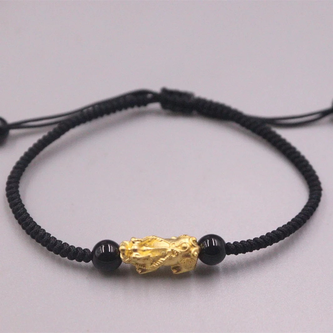 

Pure 999 24K Yellow Gold Men Women Lucky Dragon Pixiu Bracelet 0.4-0.6g