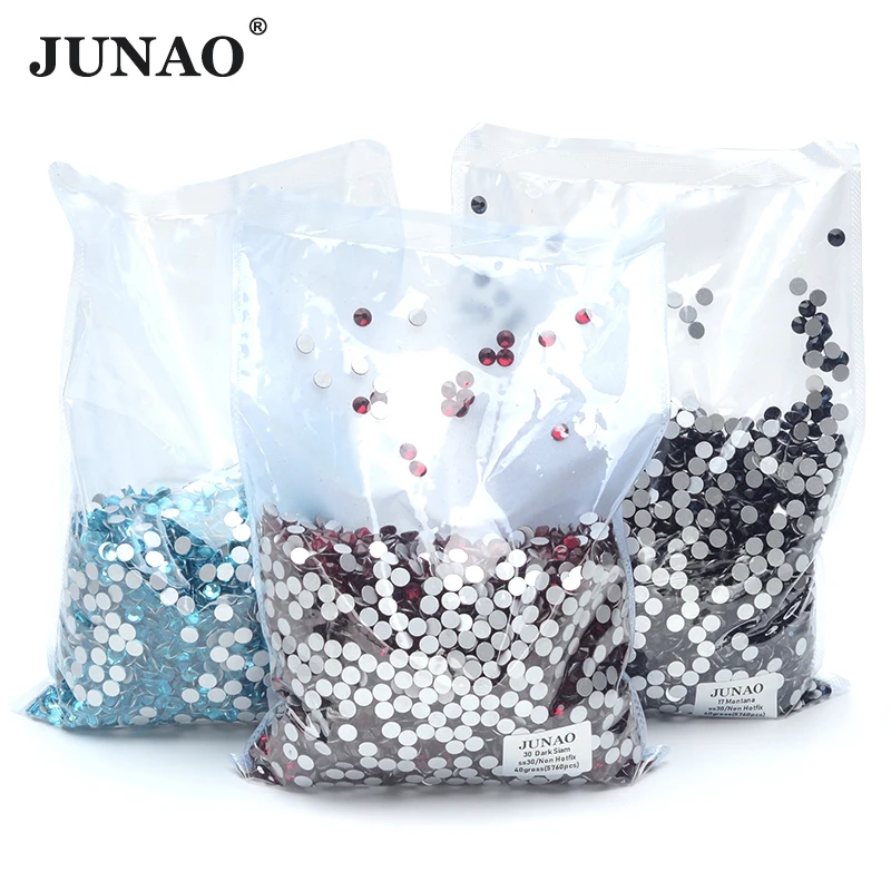 

JUNAO Wholesale 100Gross 14400pcs SS6-SS30 Flatback Glass Rhinestones Round Diamond Strass Non Hotfix Cystal Stones Nail Charms