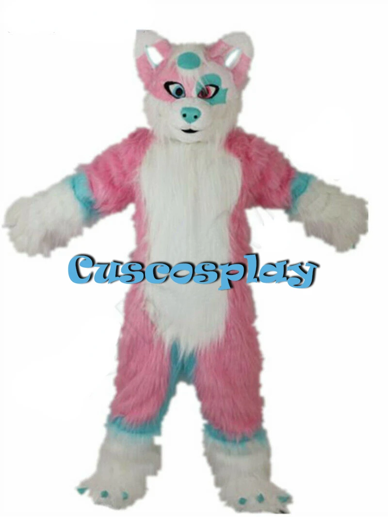 

Pink Husky Dog Long Fur Fursuit Mascot Costume Fox Animal Cosplay Party Game Fancy Dress Adults Advertising Parade Furry Outfits