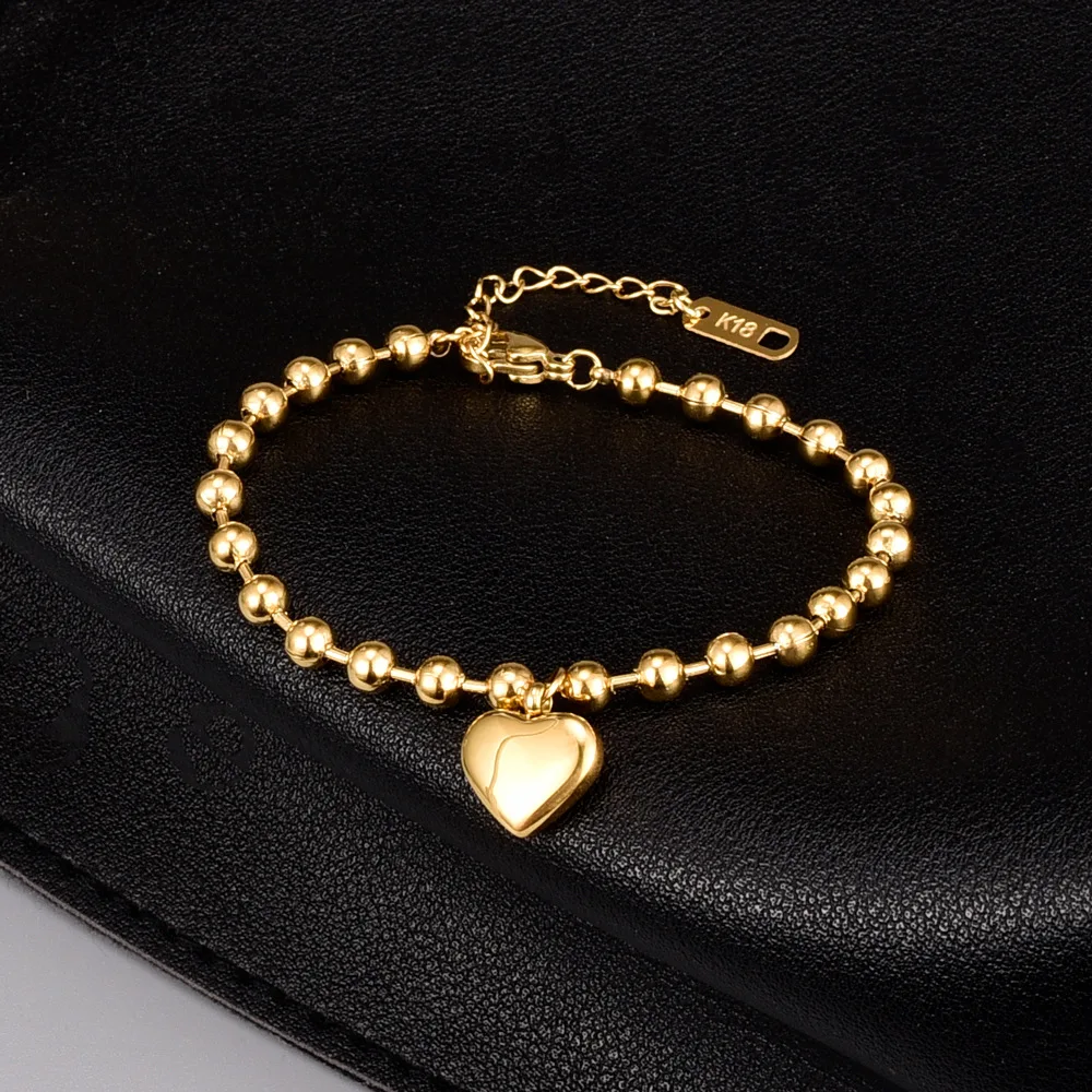 Stainless Steel Bracelets Fashion Heart Pendant Charming Beads Chain for Women Jewelry