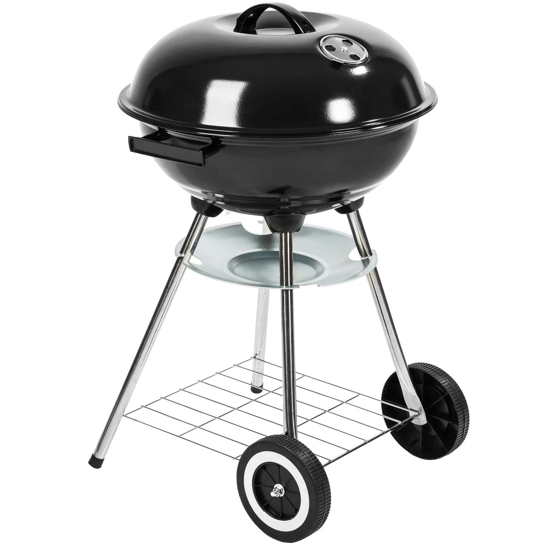 Kenya Derfor Udvalg Tectake BBQ grill Ø 41,5cm galvanized with wheels-barbecue with ash bowl,  thermal coated grill and chrome grill, grilling grill with ventilation,  portable BBQ with wheels