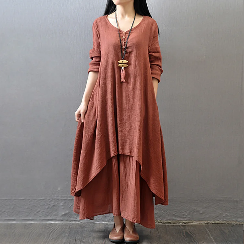 Tennis sports Women Cotton Linen Pocket Dress Korean O-Neck Short Sleeve Loose Solid Midi Dresses Spring Summer Irregular Button sports clothing