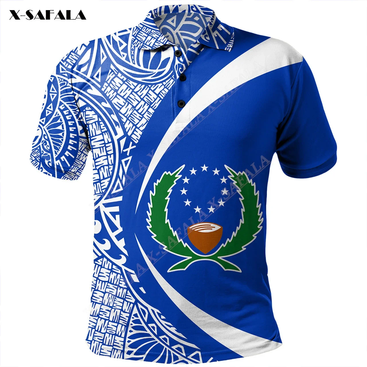 

PohnpeiCoat Of Arm Lauhala Circle 3D Printed Men Polo Shirt Collar Short Sleeve Casual Tee Top Party Sporty