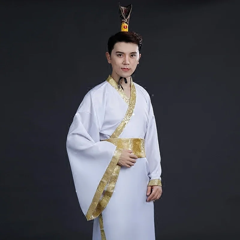Ancient Chinese Costume Men Traditional Chinese Dance Clothing for Women Long Sleeve Hanfu Satin Robe Dress Boy Qing Dynasty