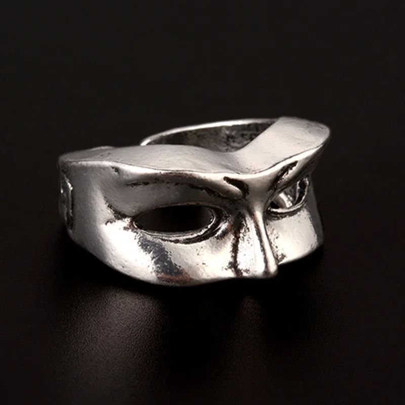 Retro Masquerade Mask Ring For Men Punk Gothic Rock Hiphop Open Ring Unisex Accessories Handmade Designer Jewelry Lovers Gift 2