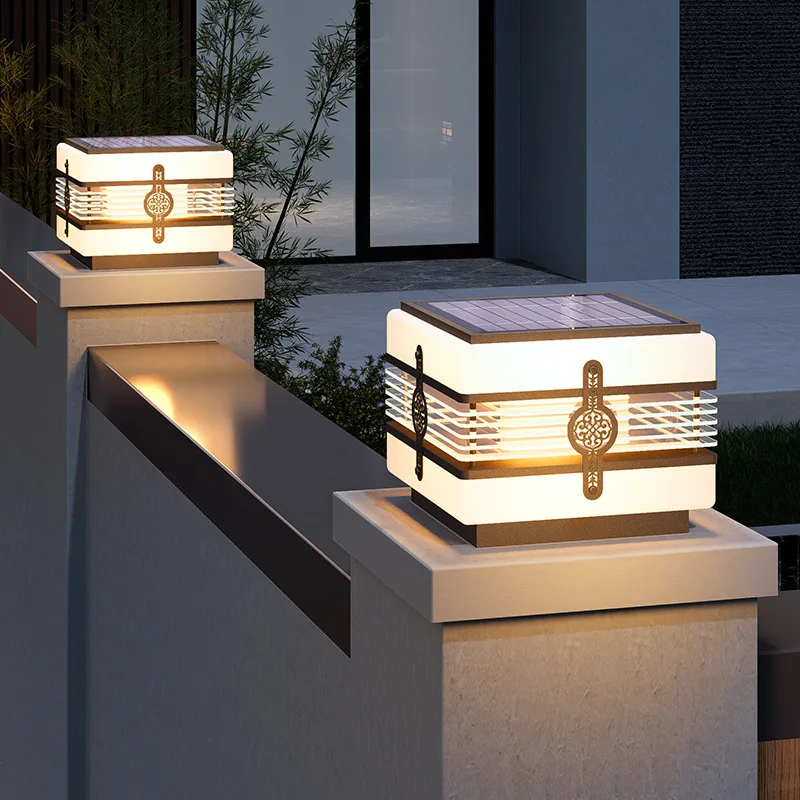 New Luxury LED Solar Lawn Lamp Stainless Steel Outdoor Waterproof IP65 Steet Light For Pillar Chapiter Path Garden Lighting