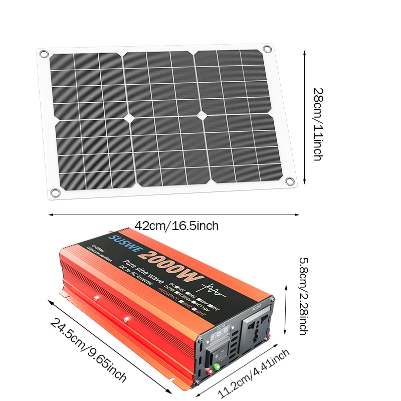 Inverter di potenza da 2000W rosso con regolatore di carica solare, pannelli solari per auto, camper, campeggio - Sistema di alimentazione off-grid - immagine 3