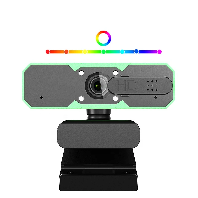 RGB Led Light Game Webcam 1080p 60fps USB Camera For Gaming PC Computer Web  Cam With Microphone 7 Color Change